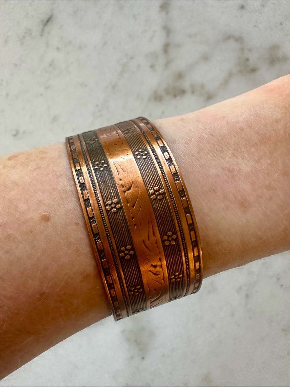 Copper flower bracelet | Vintage Copper Cuff Bracelet - Floral Etched